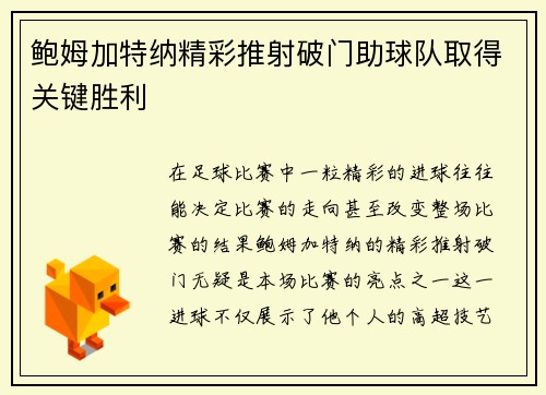 鲍姆加特纳精彩推射破门助球队取得关键胜利